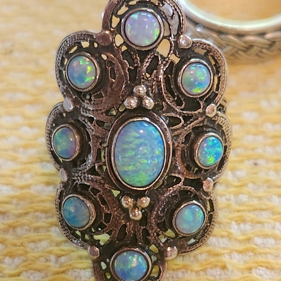 Jewelry - Australian Blue Opal Ring set in Heavy Sterling sz 7 Natural Earth mined.